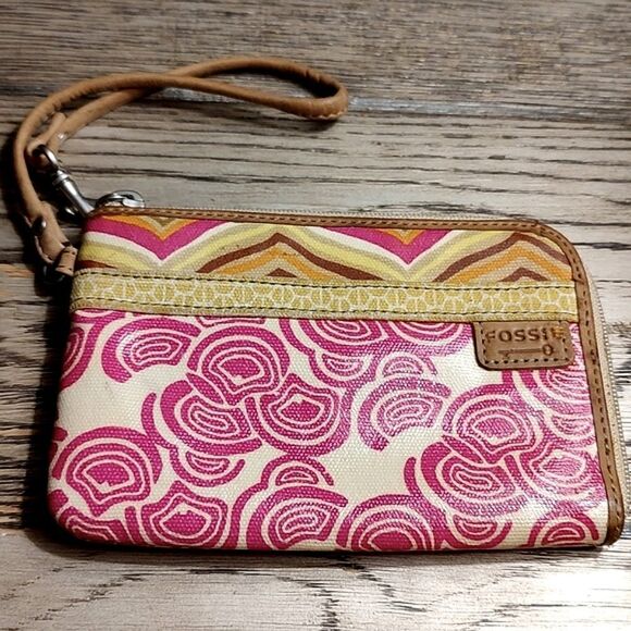 Fossil Key-Per Zipper Wristlet Vintage - Picture 1 of 13